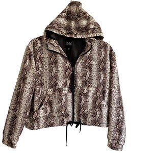Me Jane Full Zip Snakeskin Print Windbreaker Jacket with Hood XL